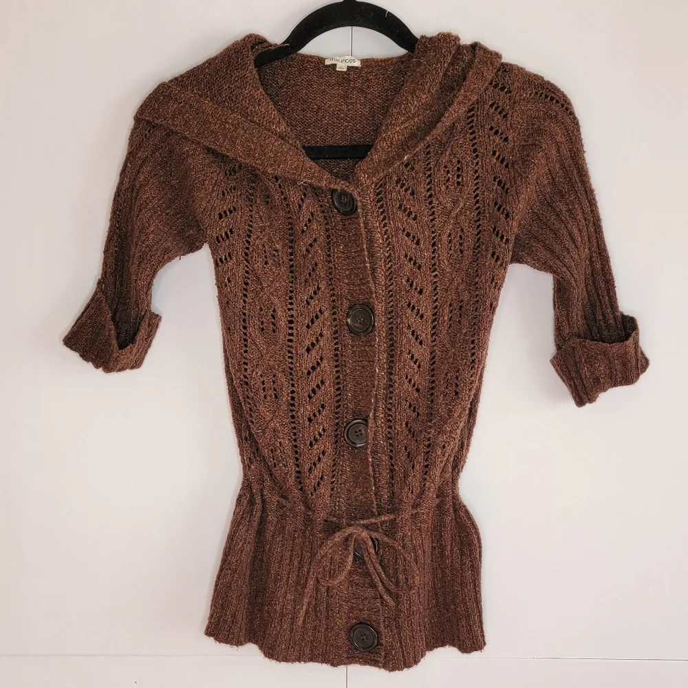 Maurices Brown Knit Hooded Cardigan Sweater Button Front Size M - Picture 1 of 11